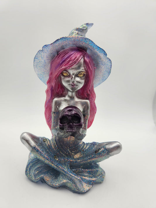 Silver witch with pink hair - Resonating Crystal Creations