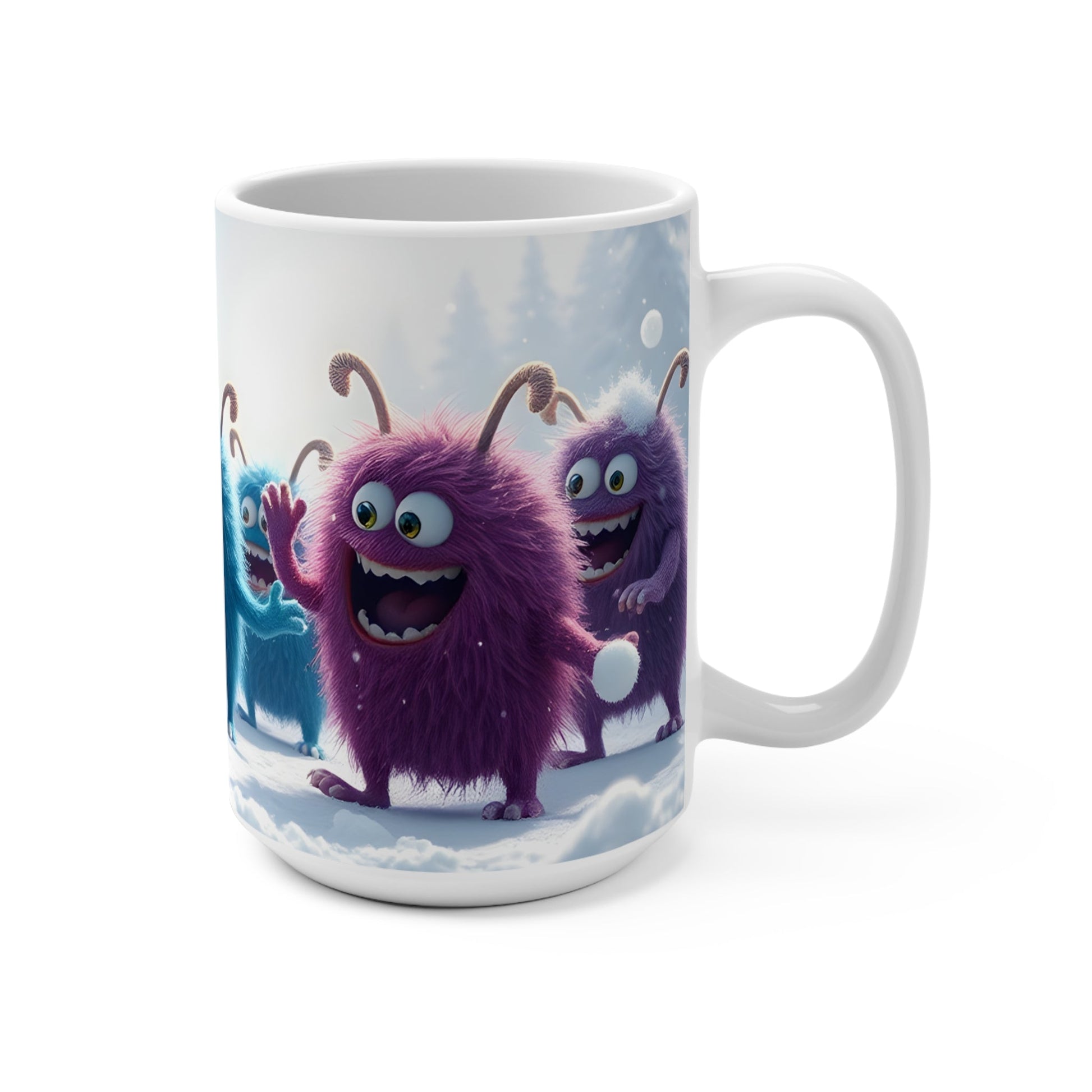 Snowball Fight Mug, Winter Monster Coffee Cup, Christmas Gift, Funny Hot Cocoa Mug, Holiday Gift for Kids, Cute Creature Tea Mug - Resonating Crystal Creations