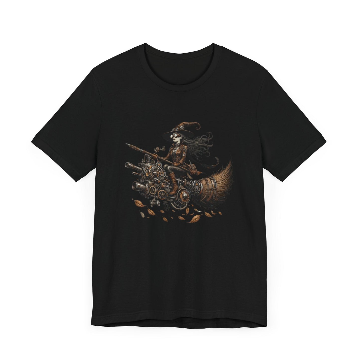 Steampunk Witch Unisex Tee, Halloween Shirt, Witch Broom T-Shirt, Vintage Fantasy Costume Top, Gothic Wiccan Clothing - Resonating Crystal Creations