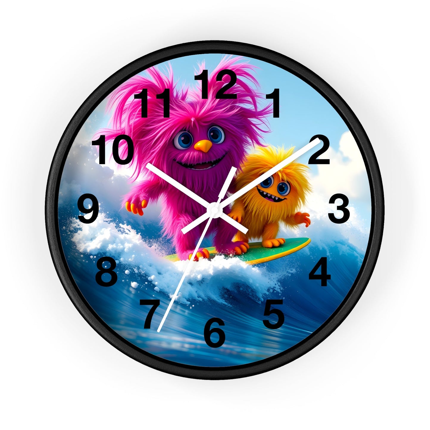 Surfing Monsters Wall Clock - Cute and Fun Home Decor - Resonating Crystal Creations