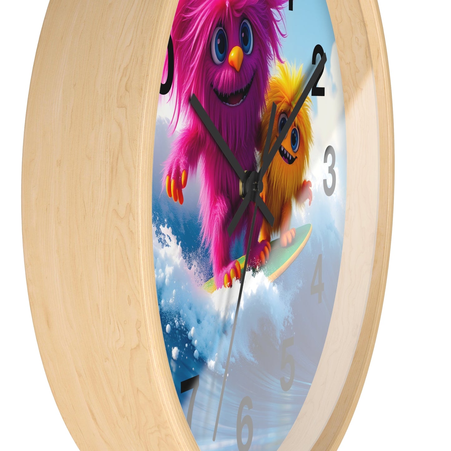 Surfing Monsters Wall Clock - Cute and Fun Home Decor - Resonating Crystal Creations