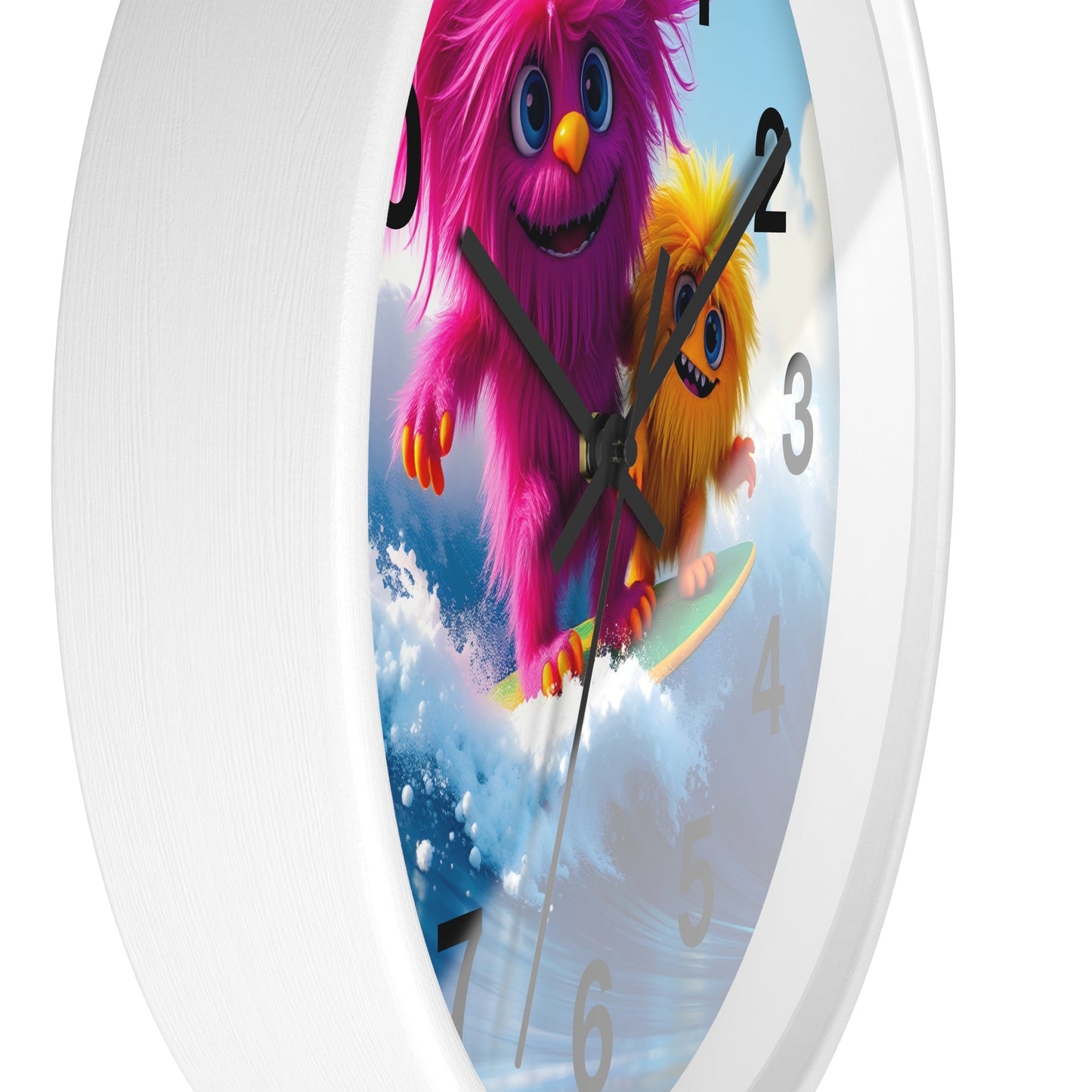 Surfing Monsters Wall Clock - Cute and Fun Home Decor - Resonating Crystal Creations