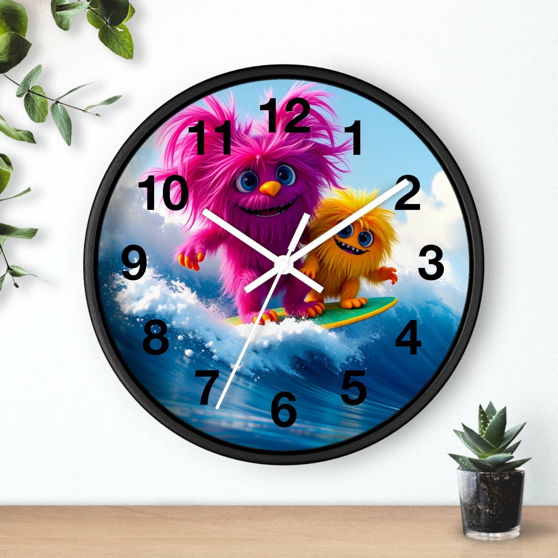 Surfing Monsters Wall Clock - Cute and Fun Home Decor - Resonating Crystal Creations