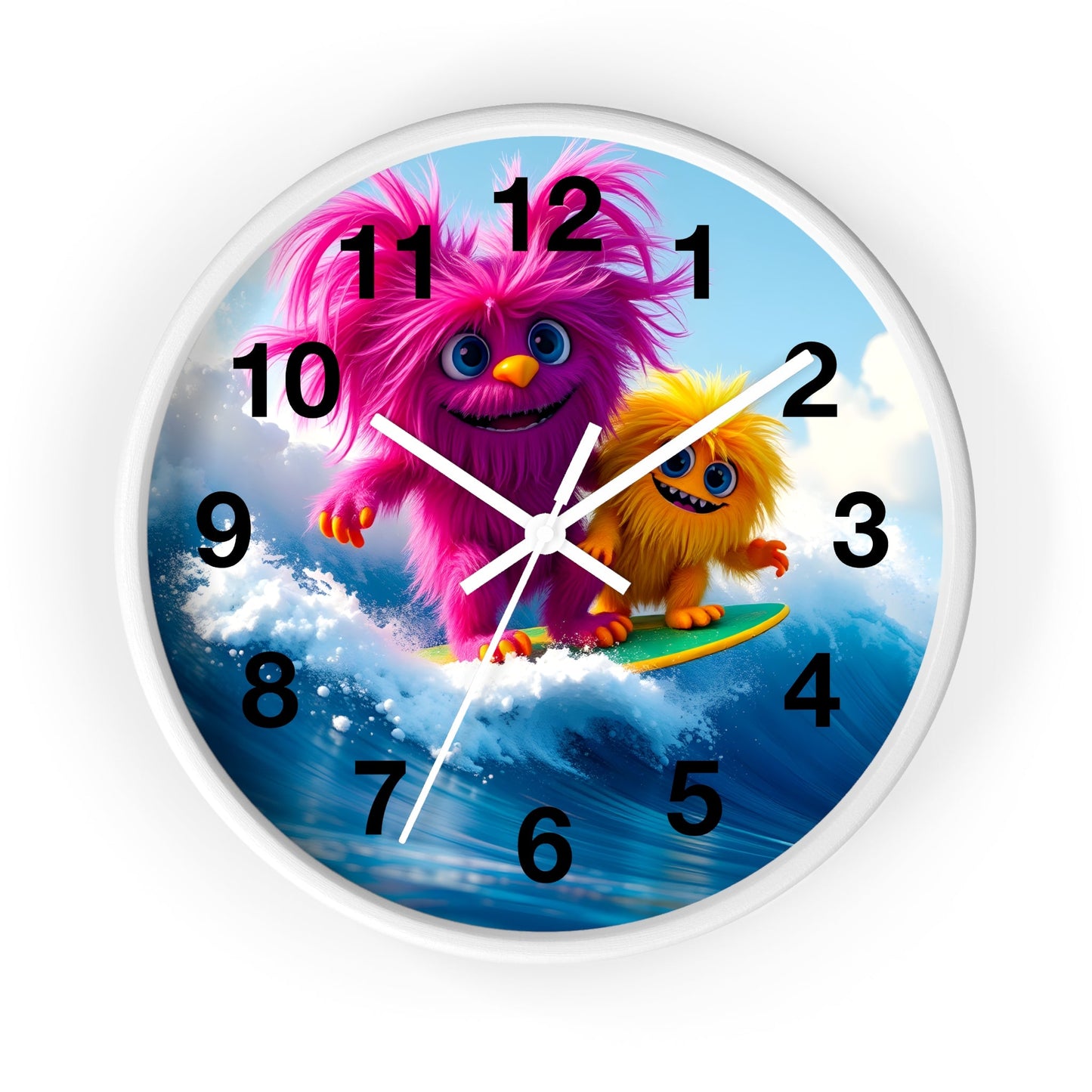 Surfing Monsters Wall Clock - Cute and Fun Home Decor - Resonating Crystal Creations