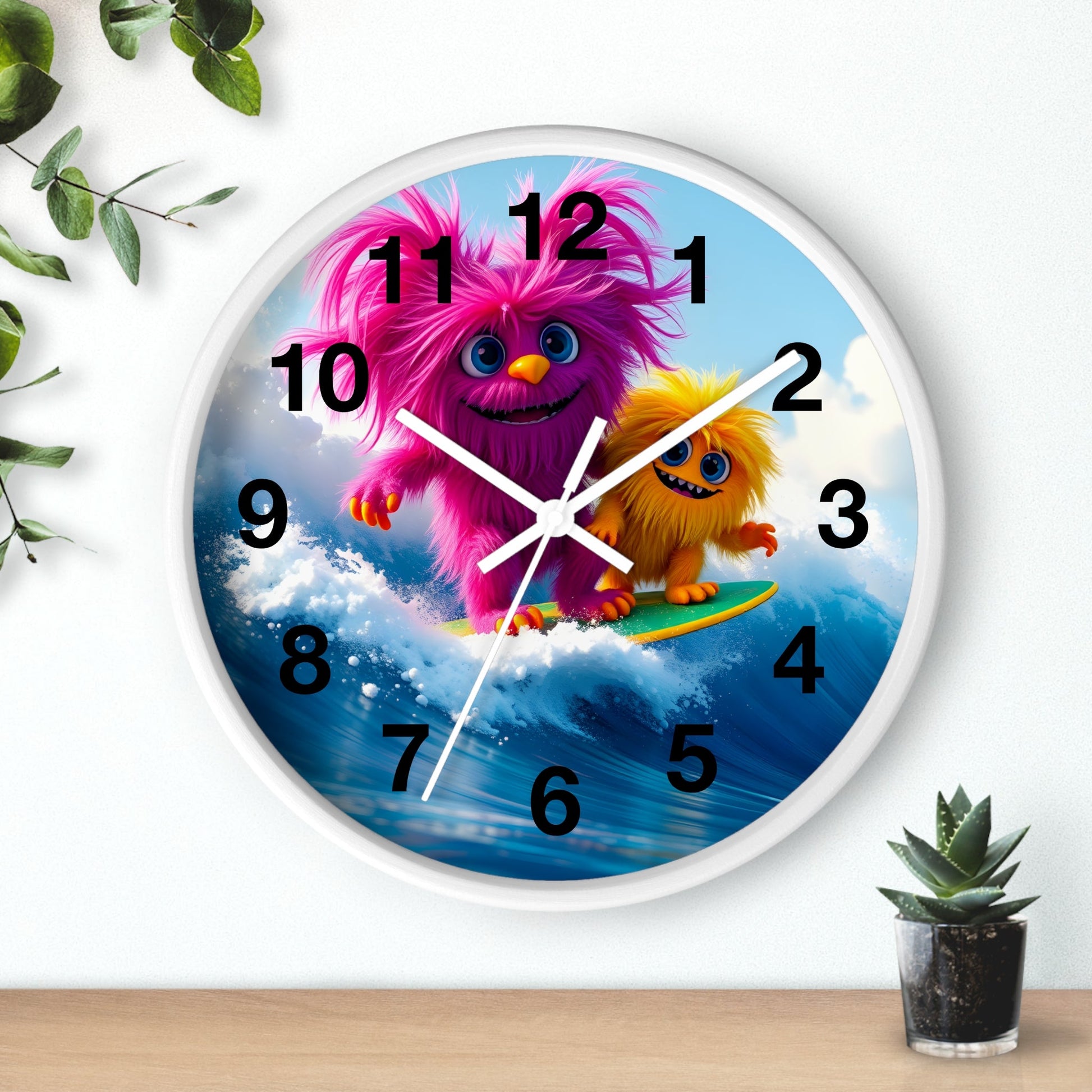 Surfing Monsters Wall Clock - Cute and Fun Home Decor - Resonating Crystal Creations