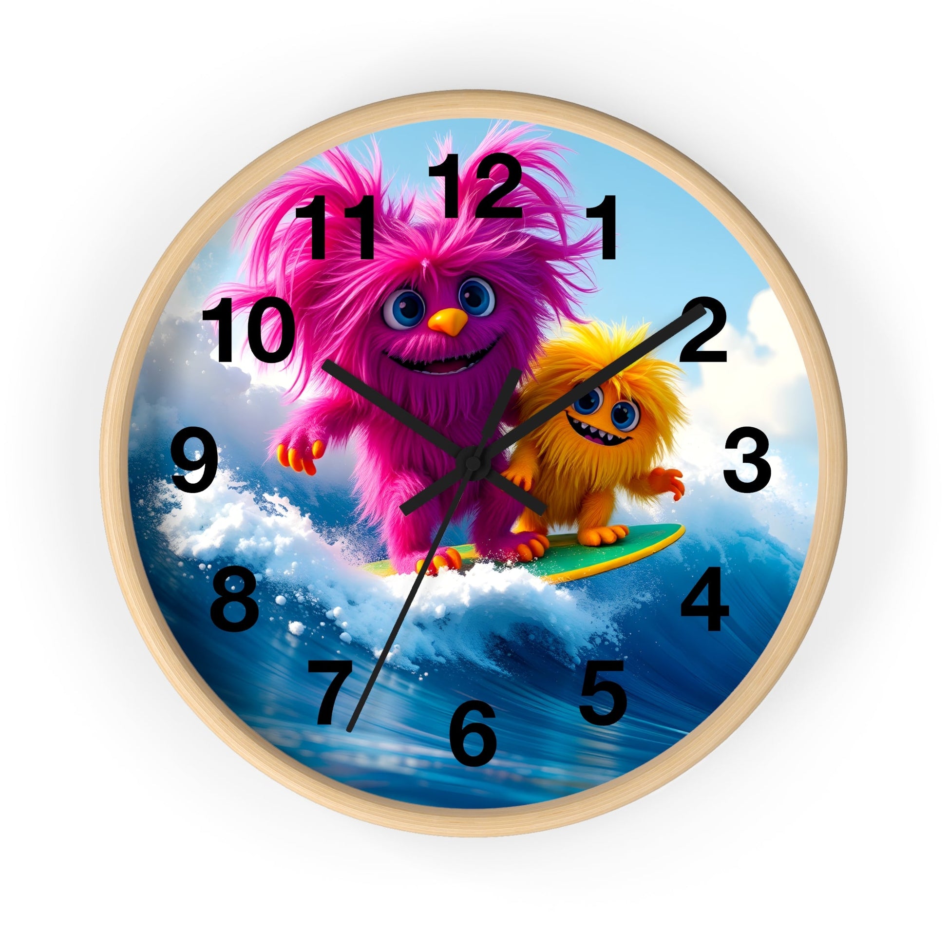 Surfing Monsters Wall Clock - Cute and Fun Home Decor - Resonating Crystal Creations