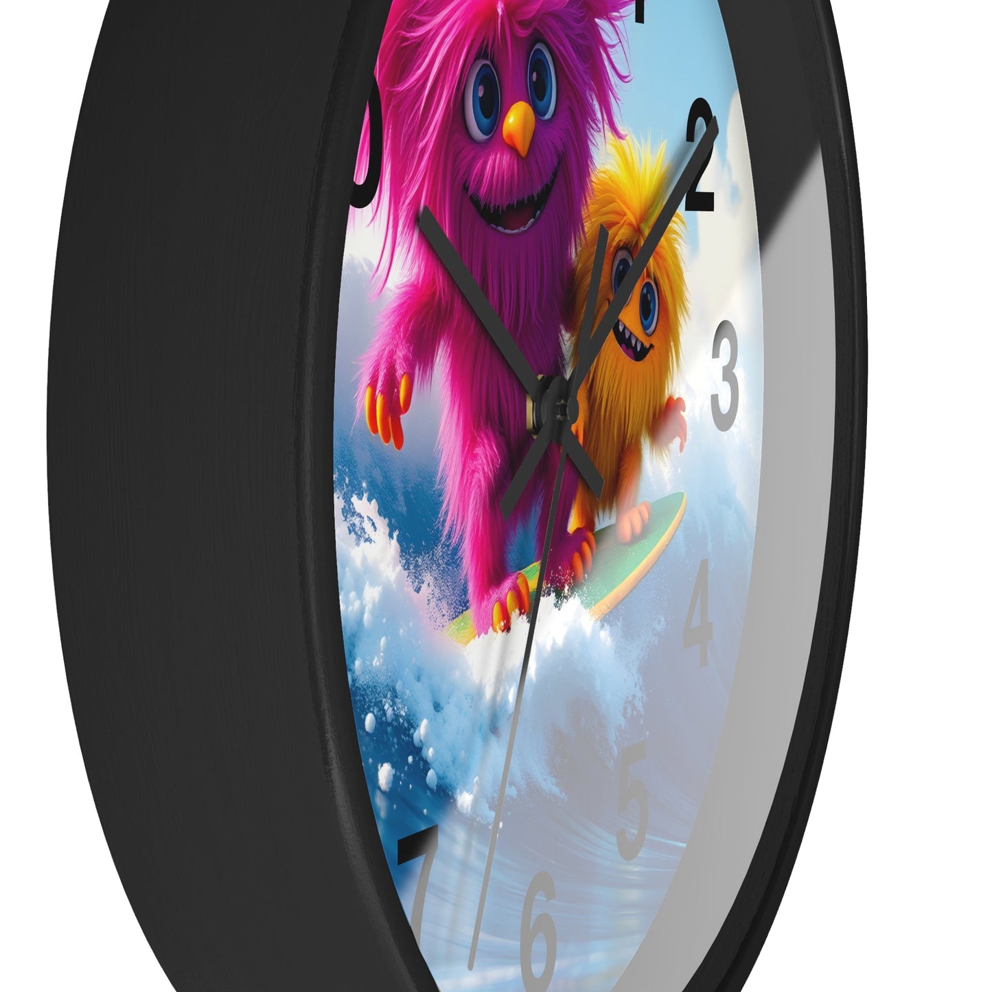 Surfing Monsters Wall Clock - Cute and Fun Home Decor - Resonating Crystal Creations