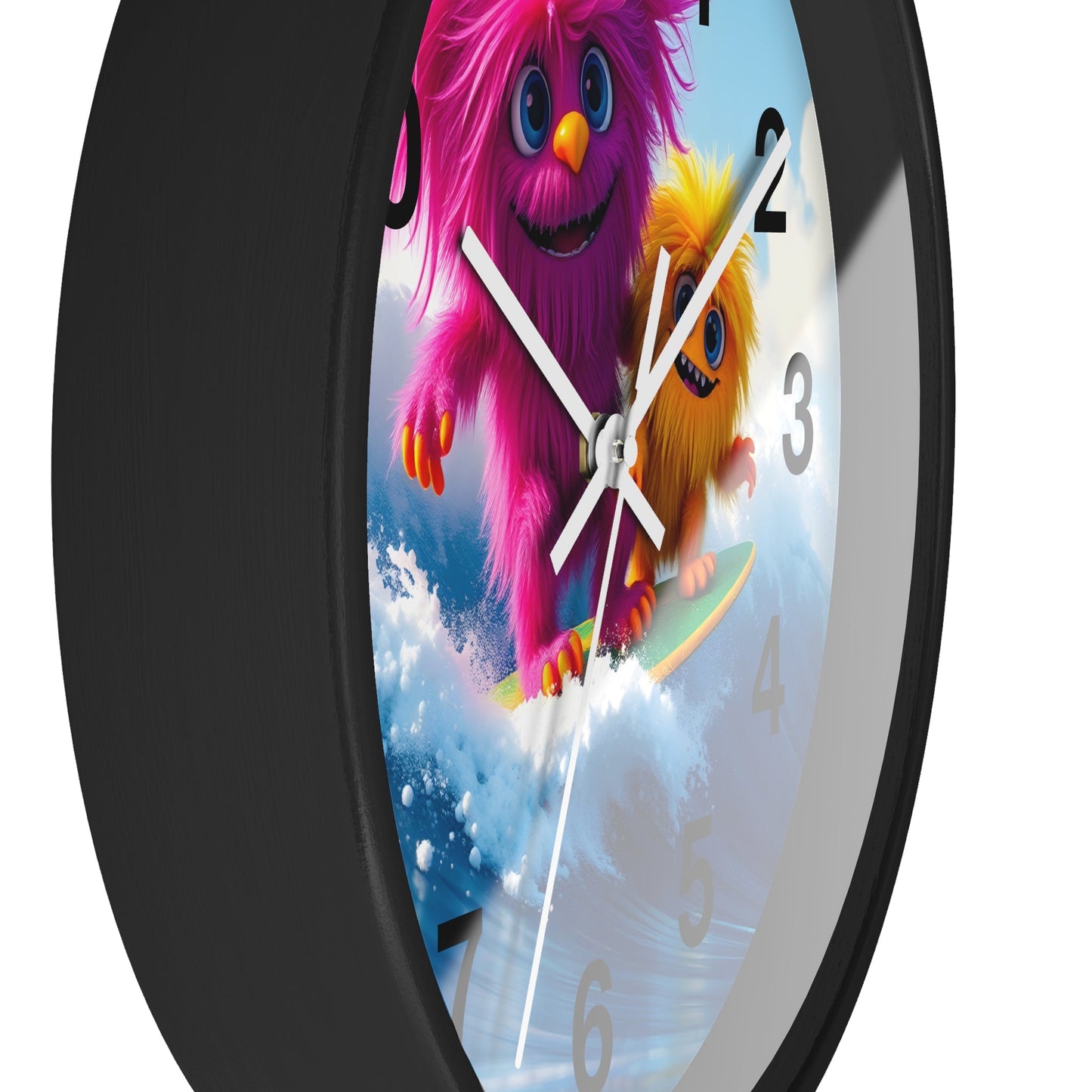 Surfing Monsters Wall Clock - Cute and Fun Home Decor - Resonating Crystal Creations