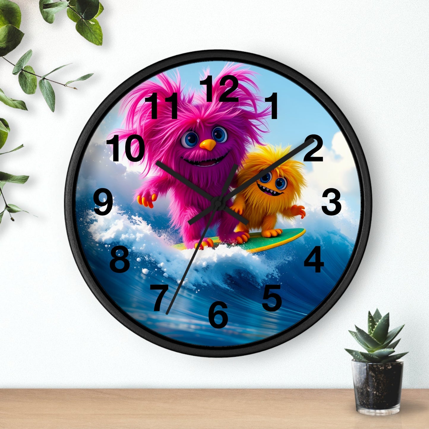 Surfing Monsters Wall Clock - Cute and Fun Home Decor - Resonating Crystal Creations