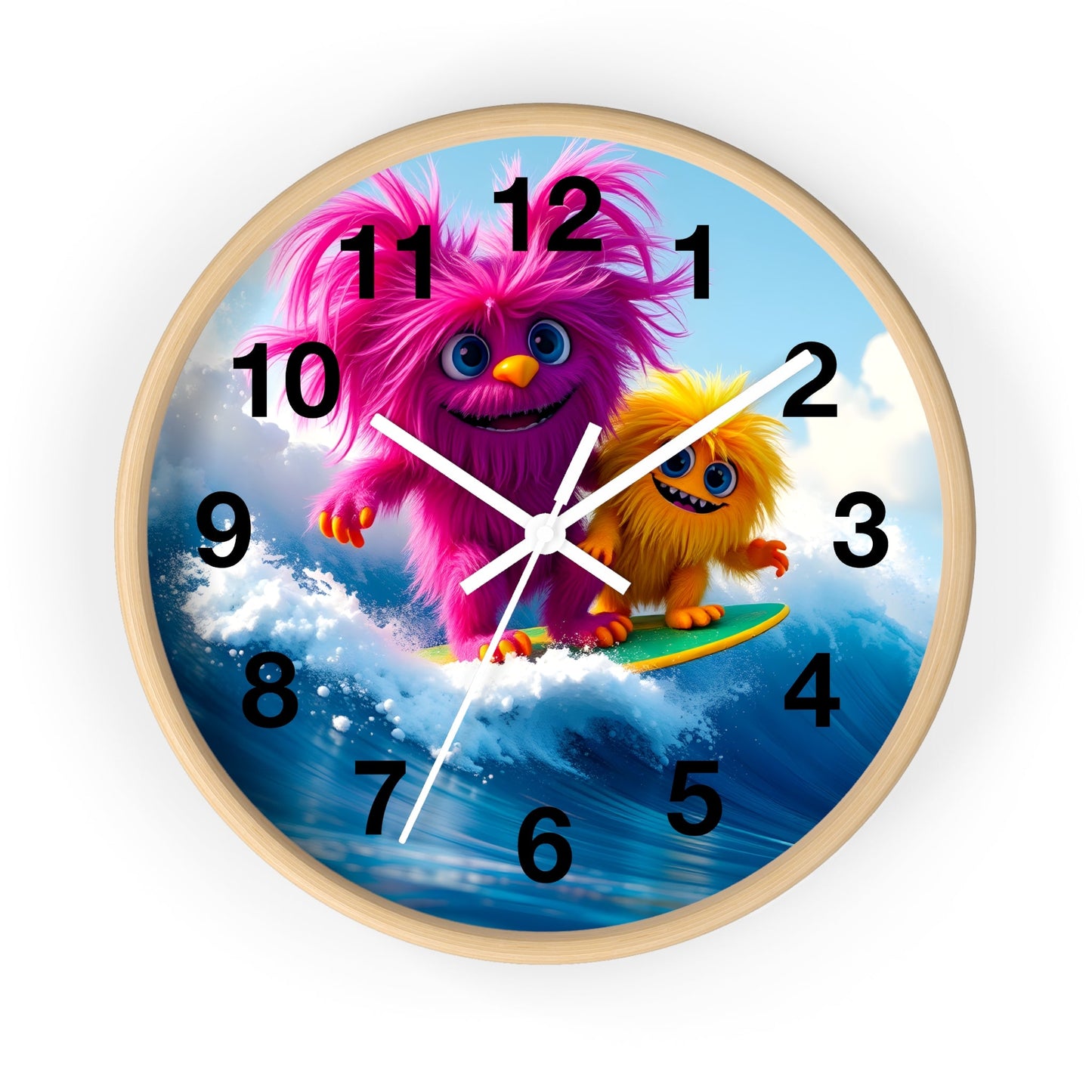 Surfing Monsters Wall Clock - Cute and Fun Home Decor - Resonating Crystal Creations