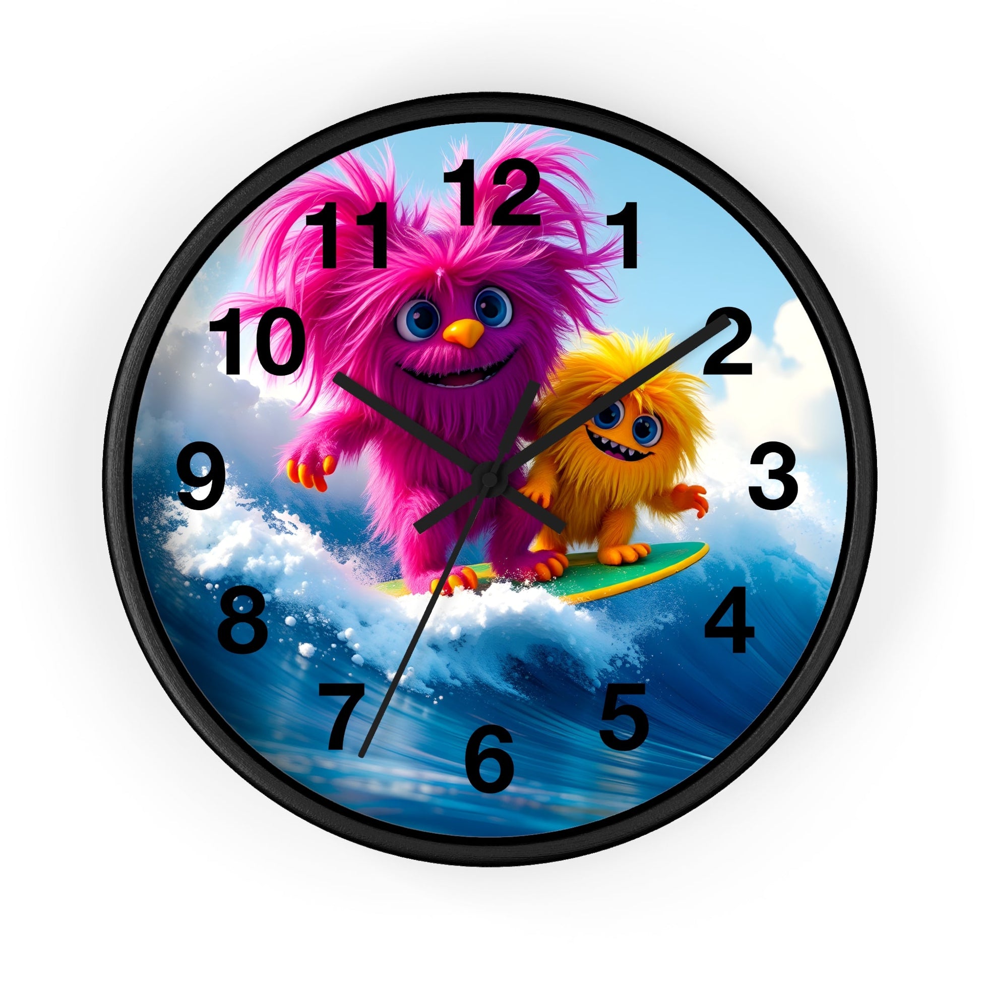 Surfing Monsters Wall Clock - Cute and Fun Home Decor - Resonating Crystal Creations