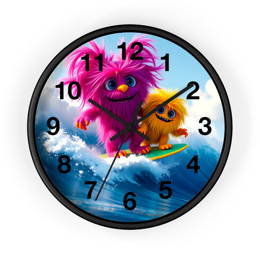 Surfing Monsters Wall Clock - Cute and Fun Home Decor - Resonating Crystal Creations