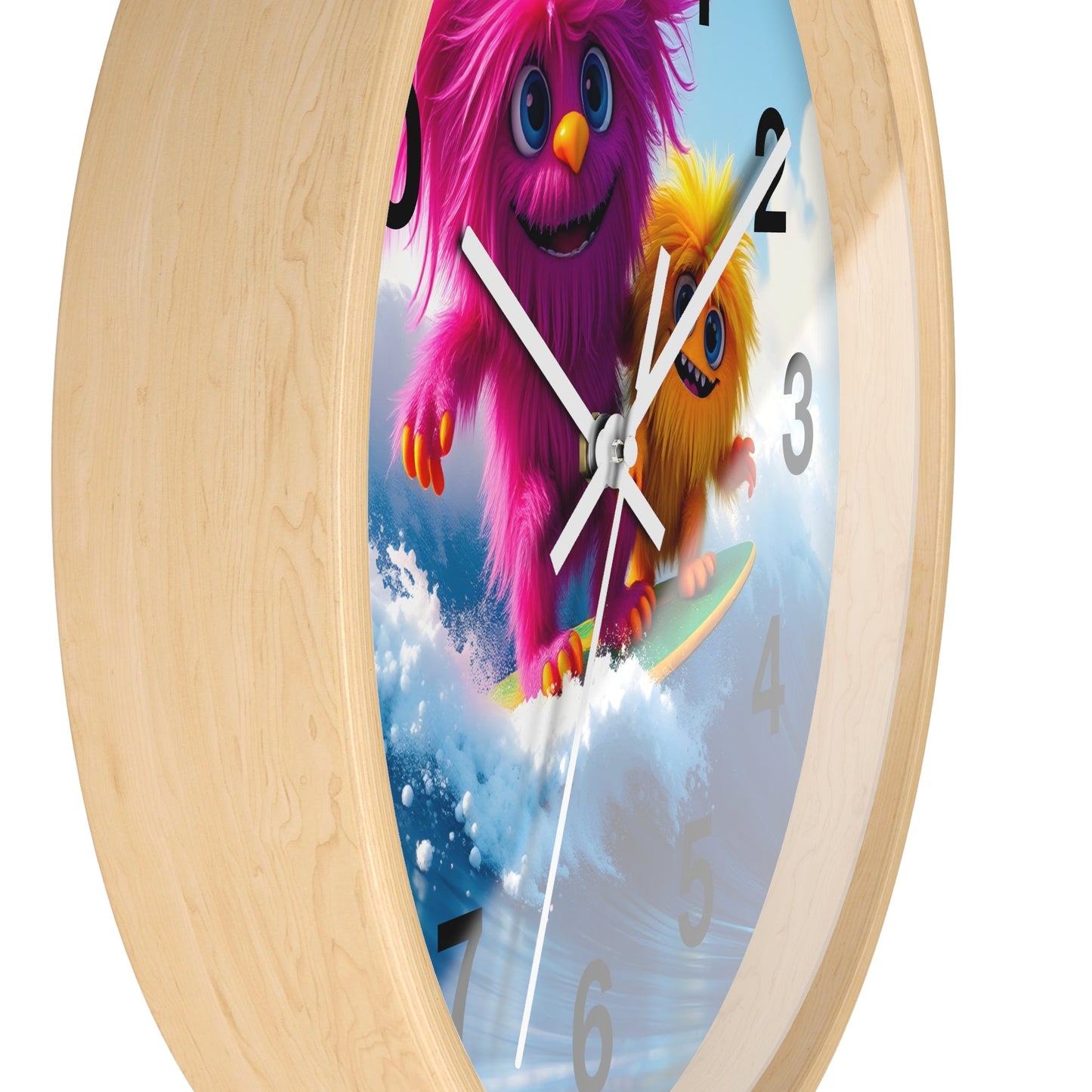 Surfing Monsters Wall Clock - Cute and Fun Home Decor - Resonating Crystal Creations