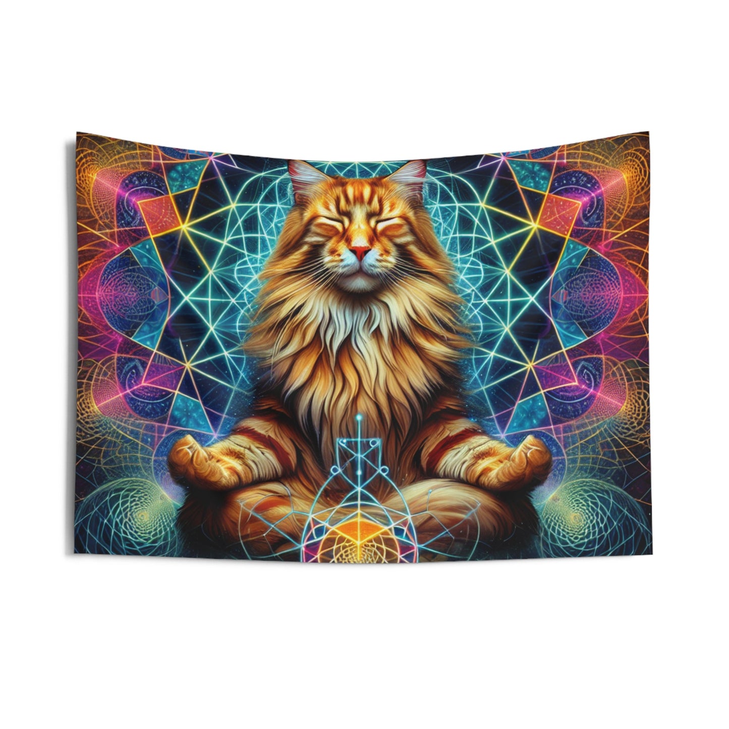 Tapestry - Zen Maine Coon Cat Wall Decor - Resonating Crystal Creations