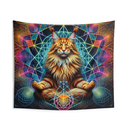 Tapestry - Zen Maine Coon Cat Wall Decor - Resonating Crystal Creations