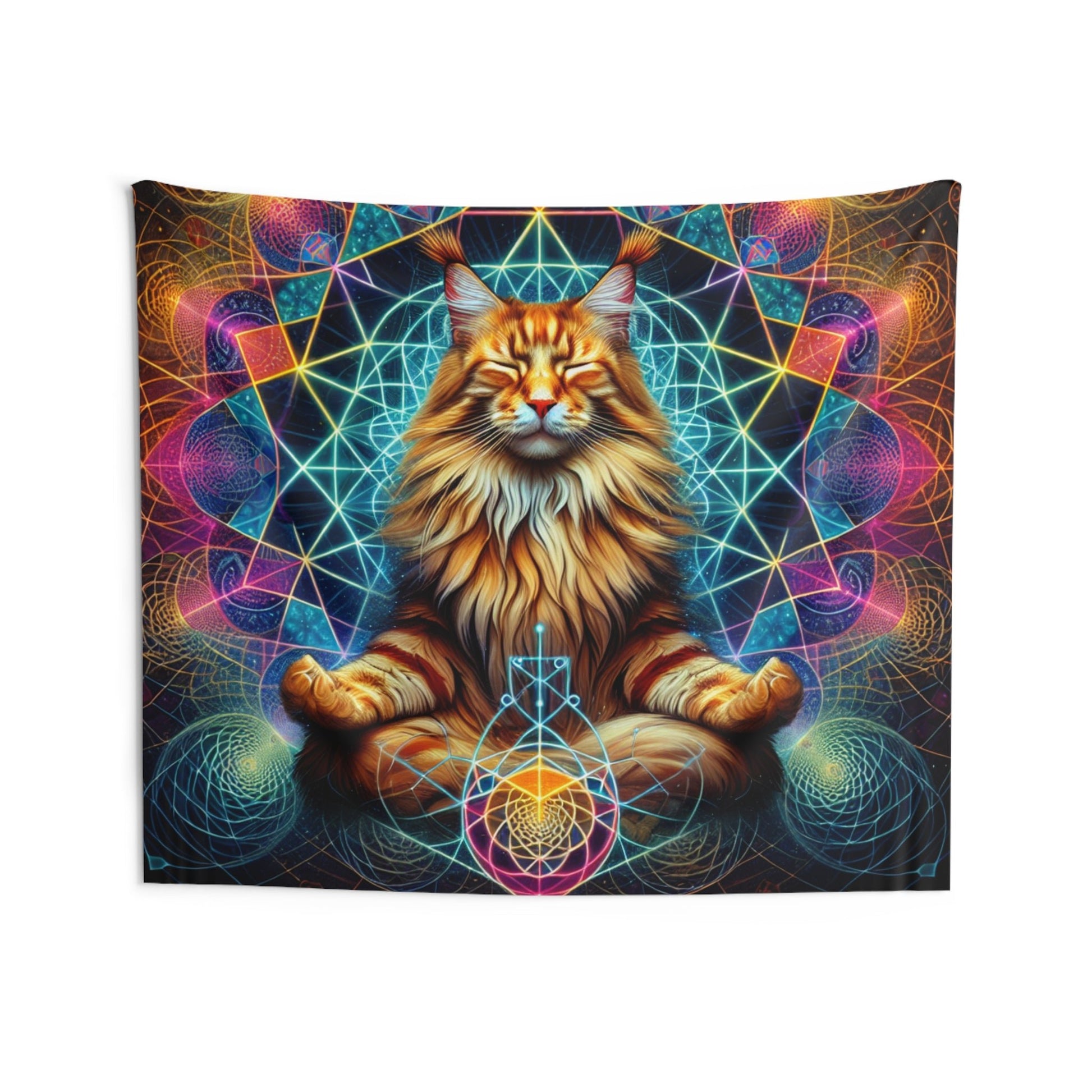 Tapestry - Zen Maine Coon Cat Wall Decor - Resonating Crystal Creations