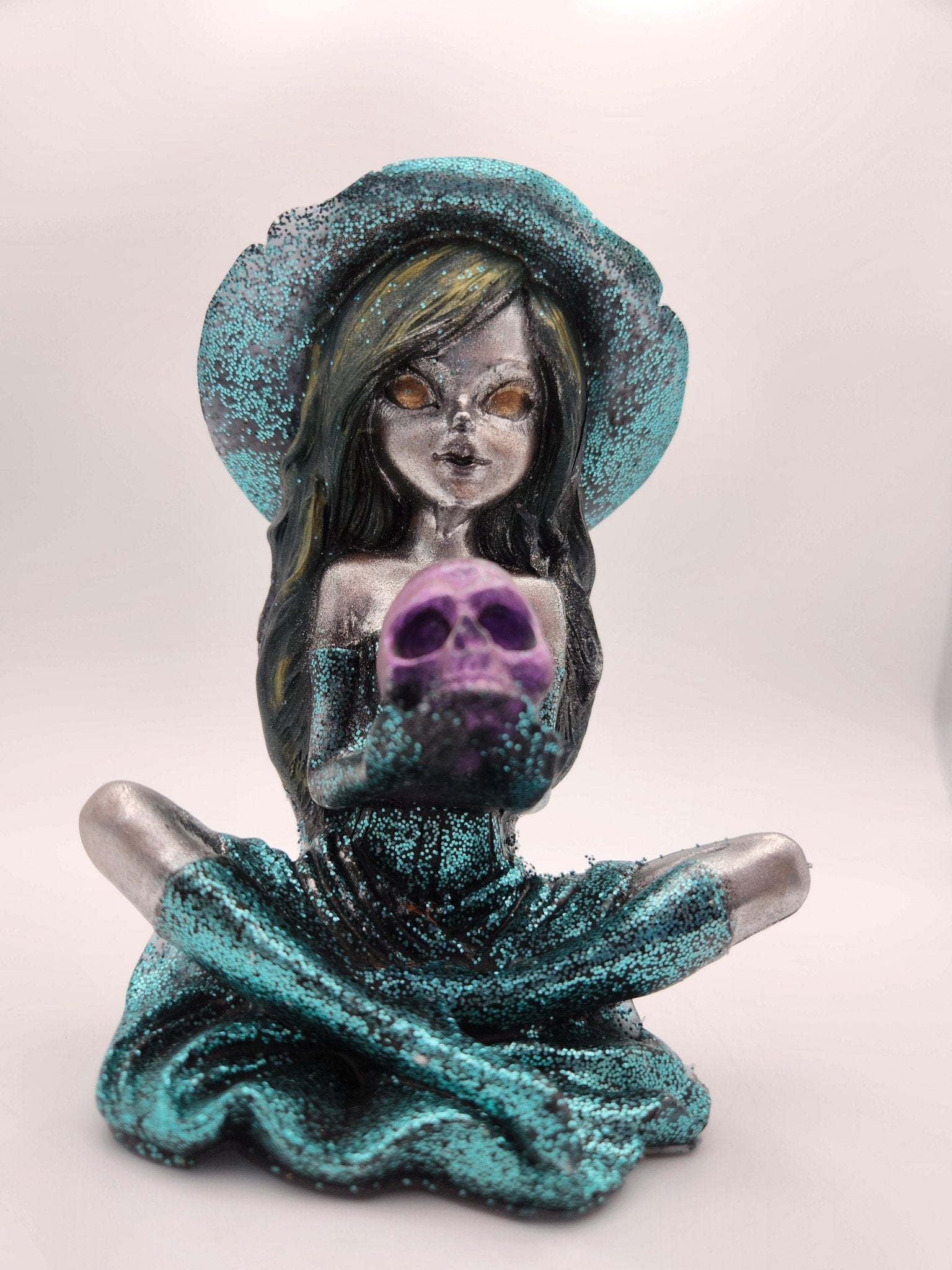 Teal Witch with a Skull - Resonating Crystal Creations