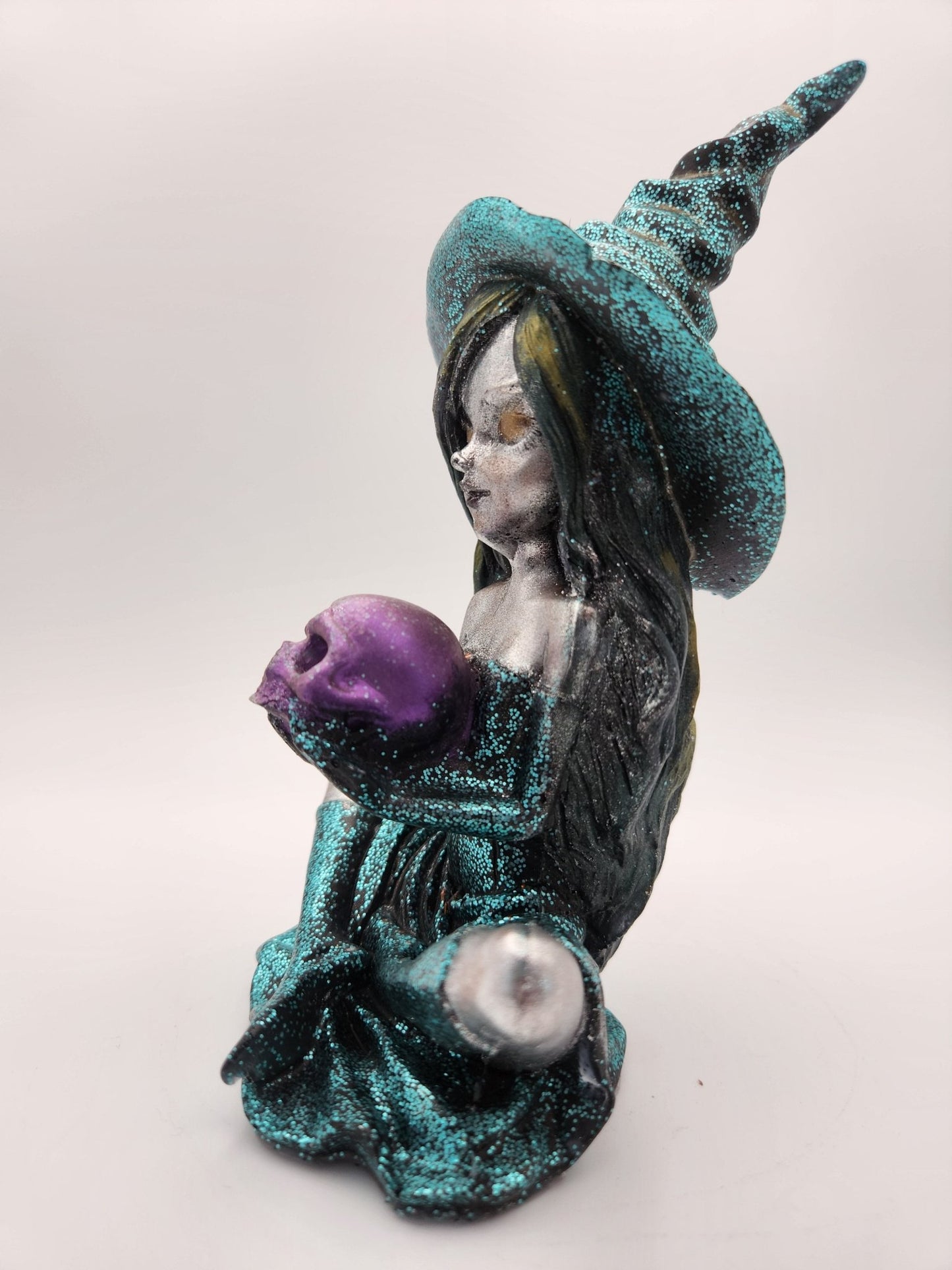 Teal Witch with a Skull - Resonating Crystal Creations