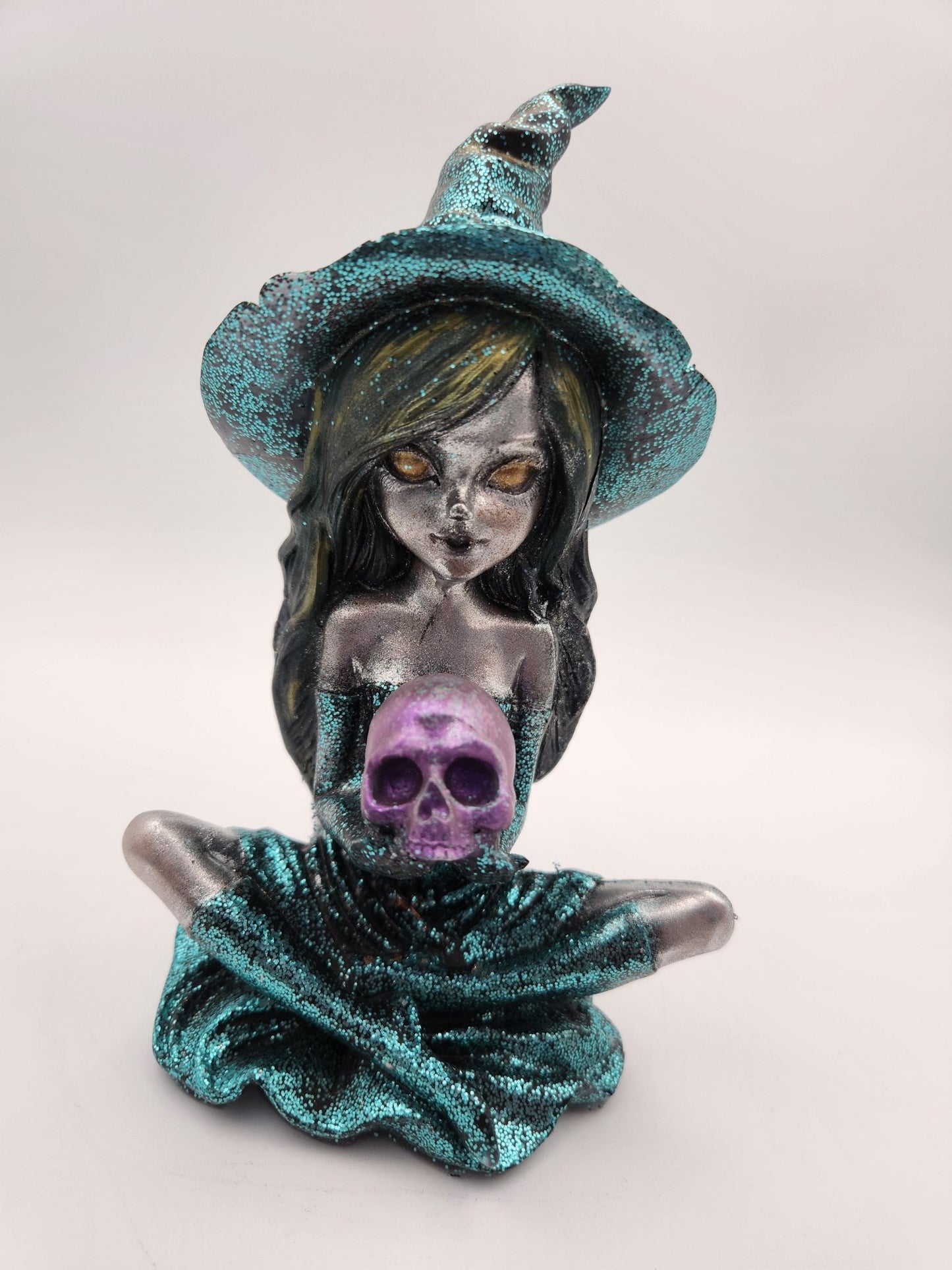 Teal Witch with a Skull - Resonating Crystal Creations