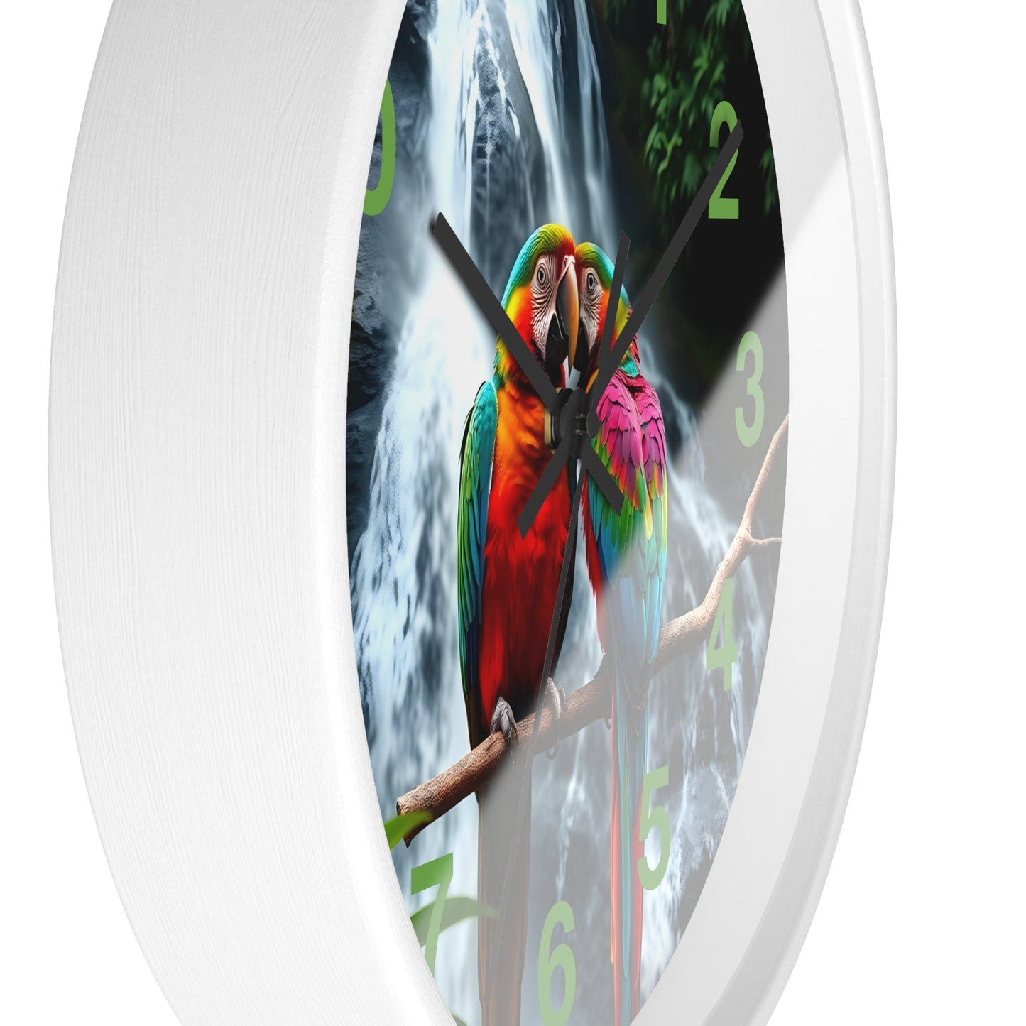 Wall Clock with Parrot Love Birds and Waterfall Design - Resonating Crystal Creations