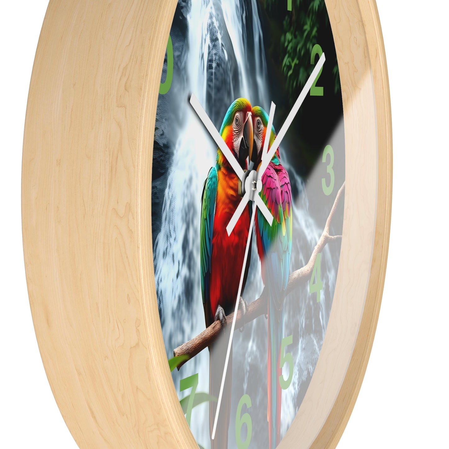 Wall Clock with Parrot Love Birds and Waterfall Design - Resonating Crystal Creations