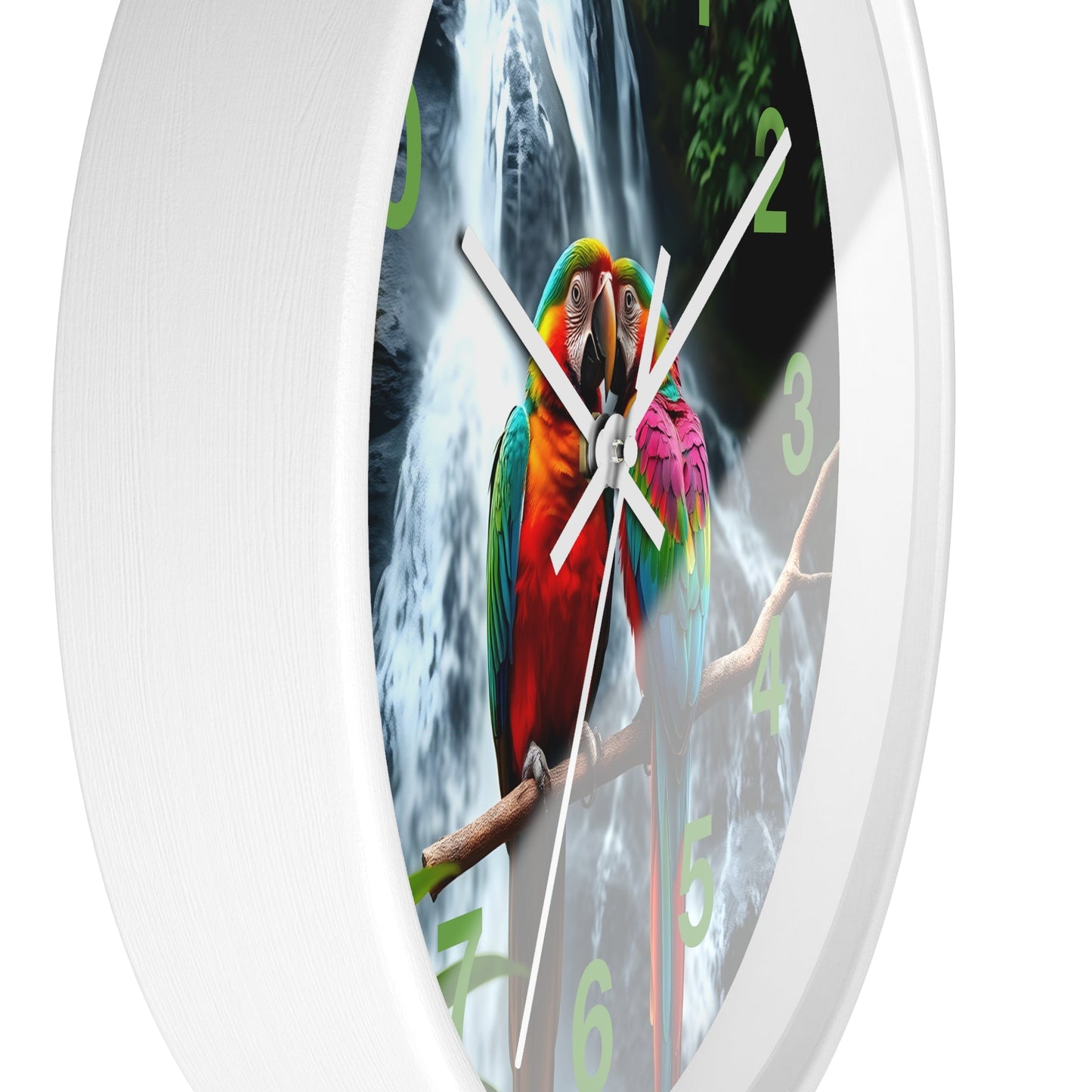 Wall Clock with Parrot Love Birds and Waterfall Design - Resonating Crystal Creations