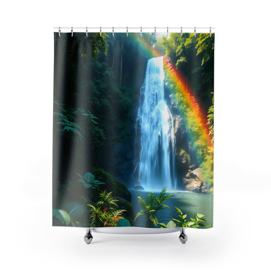 Waterfall Shower Curtains - Nature Inspired Bathroom Decor, Tropical Rainforest Themed Home Accessories, Jungle Waterfall Bathroom Curtain, - Resonating Crystal Creations