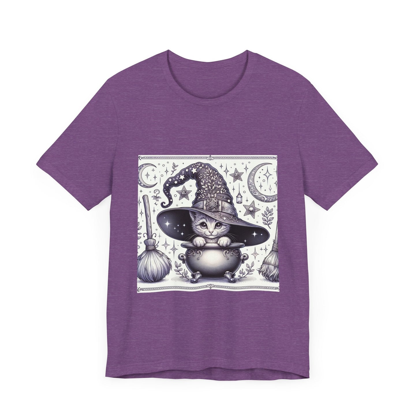 Witchy Kitten Tee, Halloween Cat Shirt, Cauldron Graphic T-Shirt, Magical Cat Top, Vintage Style Witch Shirt - Resonating Crystal Creations