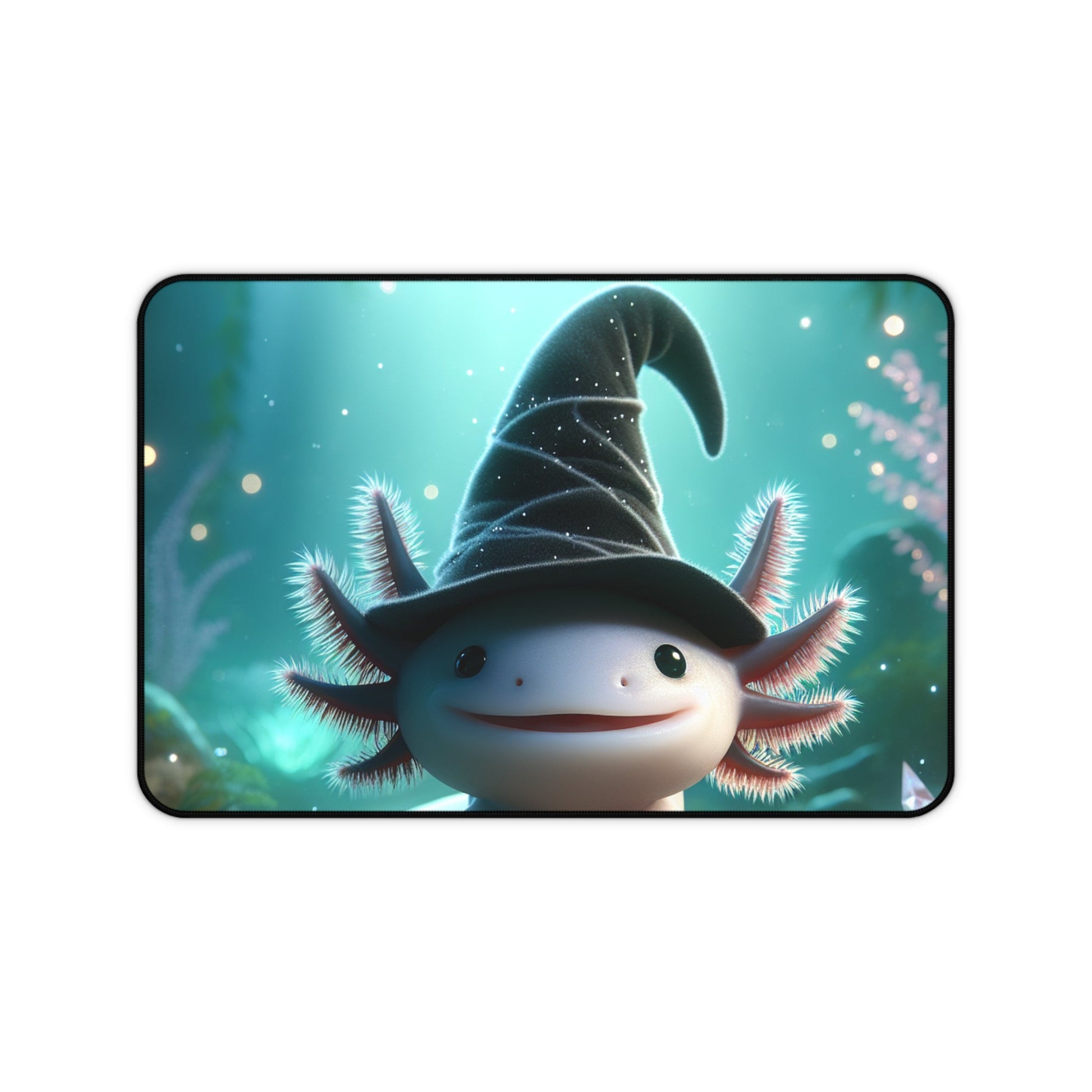 Wizard axolotl Desk Mat, Cute Office Decor, Gaming Mouse Pad, Desk Accessories, Work from Home Gift, Computer Desk Decor - Resonating Crystal Creations