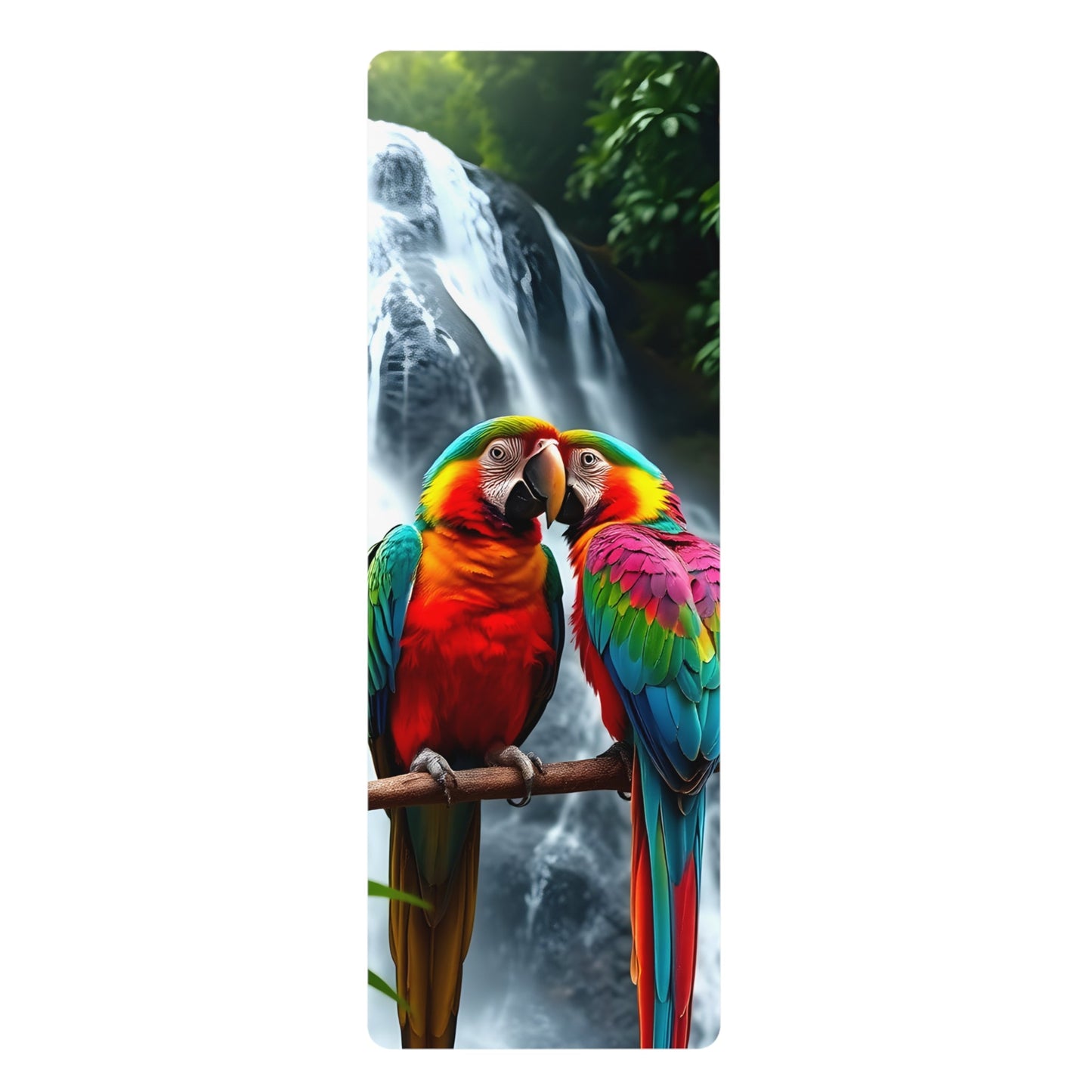 Yoga Mat, Parrots at a Waterfall, Rubber Meditation Mat, Tropical Birds Exercise Mat, Nature Inspired Fitness Gear, Jungle Print Workout Pad - Resonating Crystal Creations