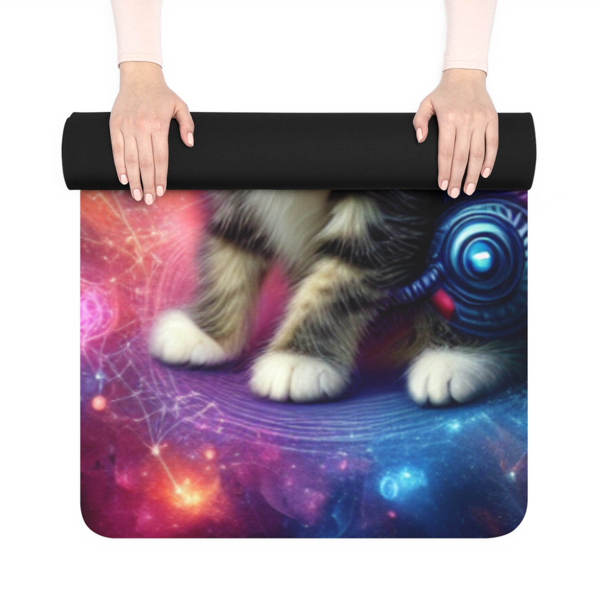 Yoga Mat, Space Kitten Print, Cat Lover Gift, Workout Equipment, Meditation Accessory, Fitness Gear, Gift for Yoga Enthusiasts - Resonating Crystal Creations