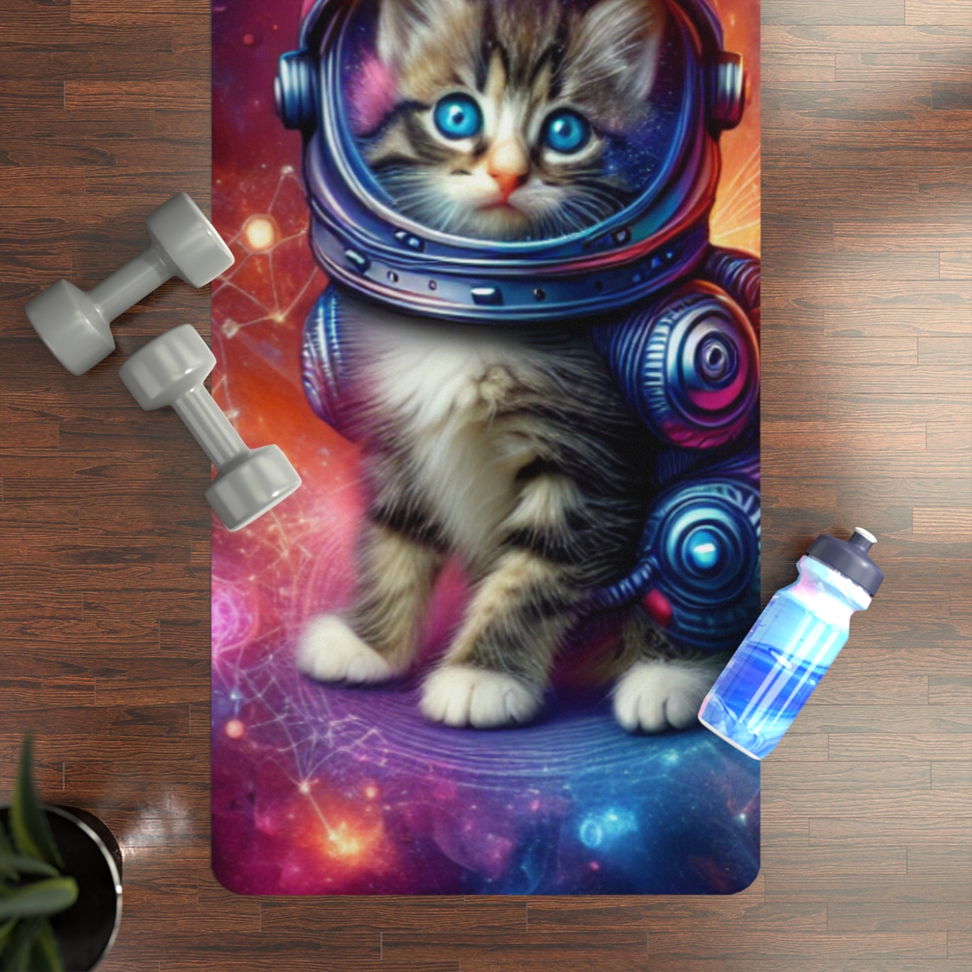 Yoga Mat, Space Kitten Print, Cat Lover Gift, Workout Equipment, Meditation Accessory, Fitness Gear, Gift for Yoga Enthusiasts - Resonating Crystal Creations