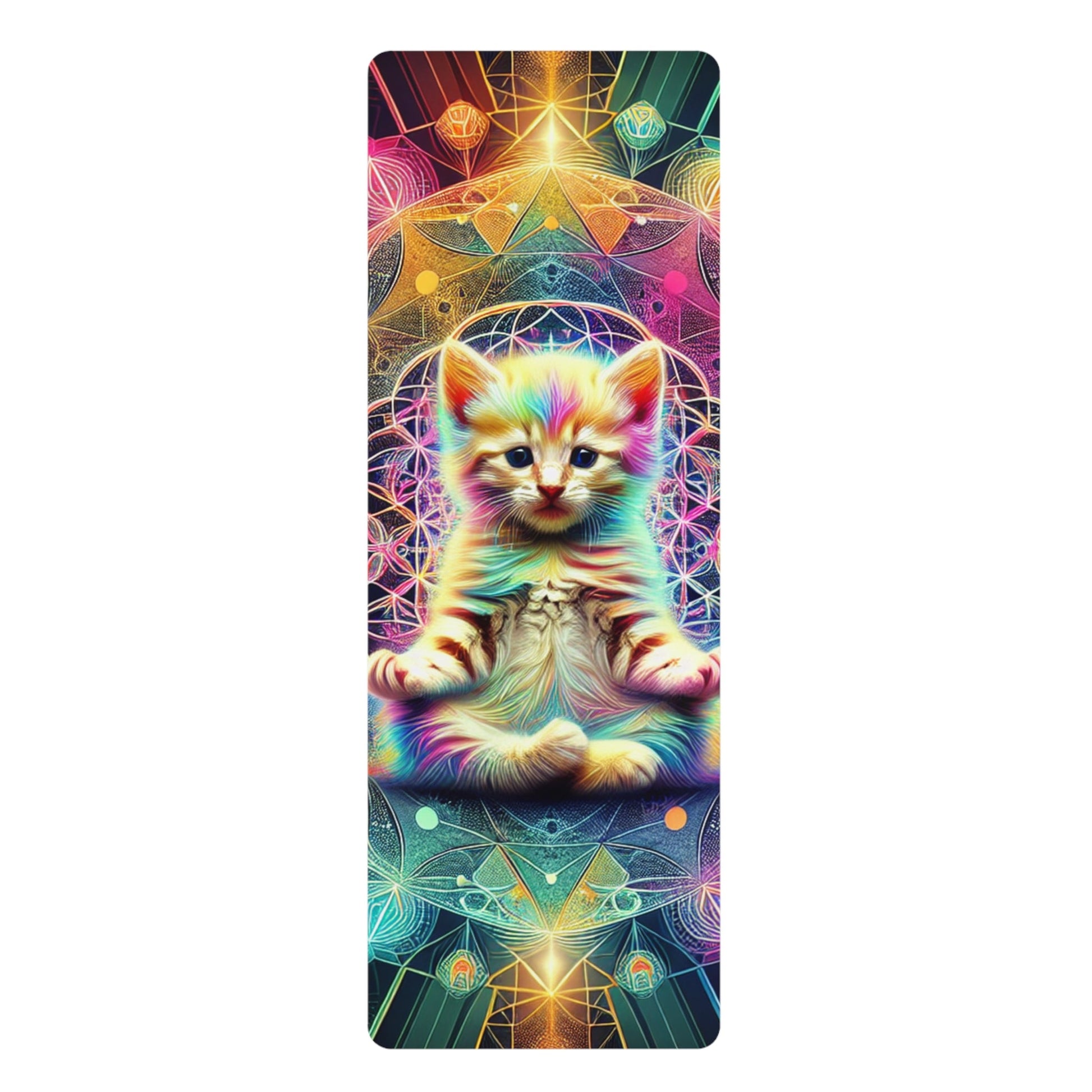 Yoga Mat, Zen Kitten – Rubber Yoga Mat for Meditation, Cute Cat Design, Fitness Accessories, Non - Slip Exercise Mat, Gift for Yogi, Pilates - Resonating Crystal Creations