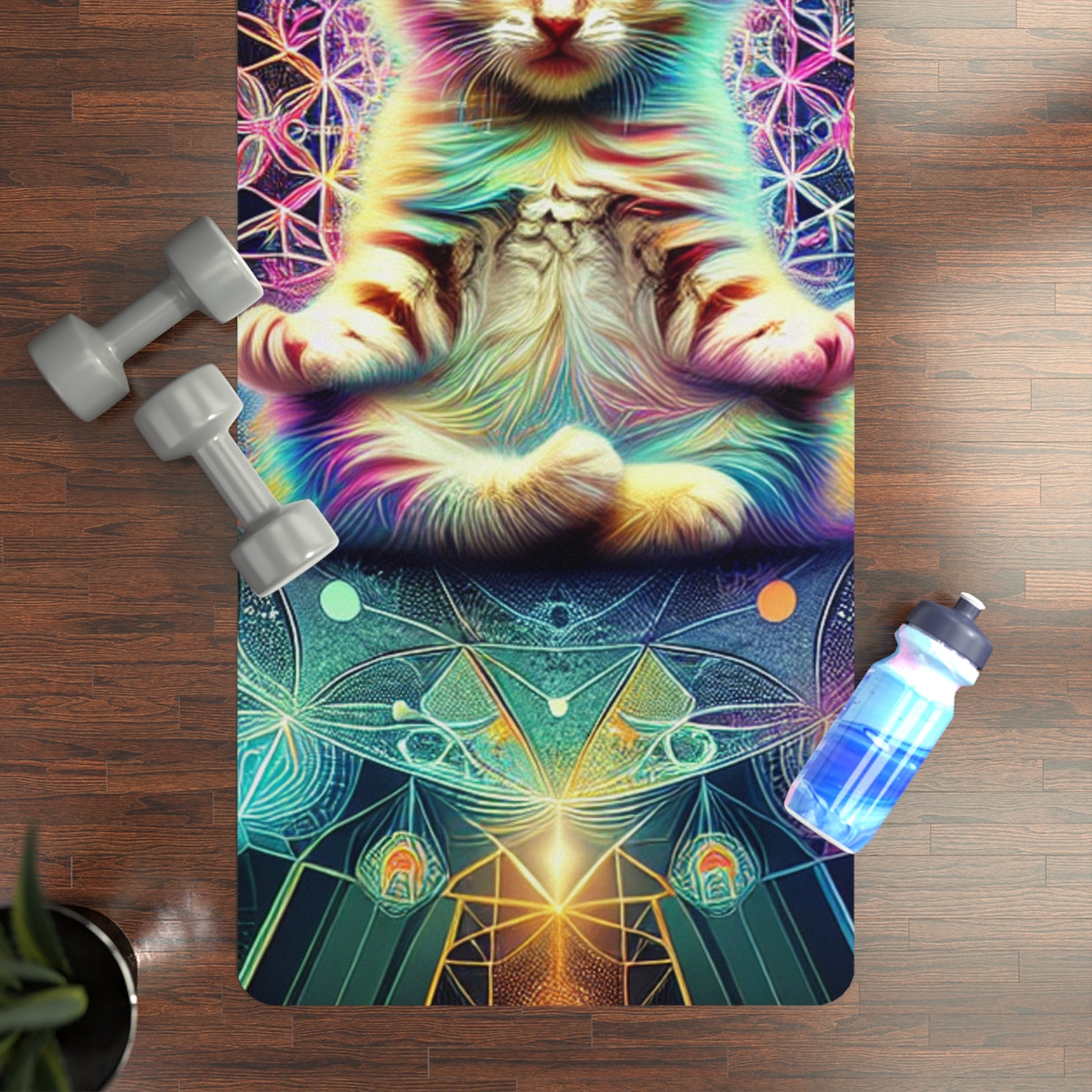 Yoga Mat, Zen Kitten – Rubber Yoga Mat for Meditation, Cute Cat Design, Fitness Accessories, Non - Slip Exercise Mat, Gift for Yogi, Pilates - Resonating Crystal Creations