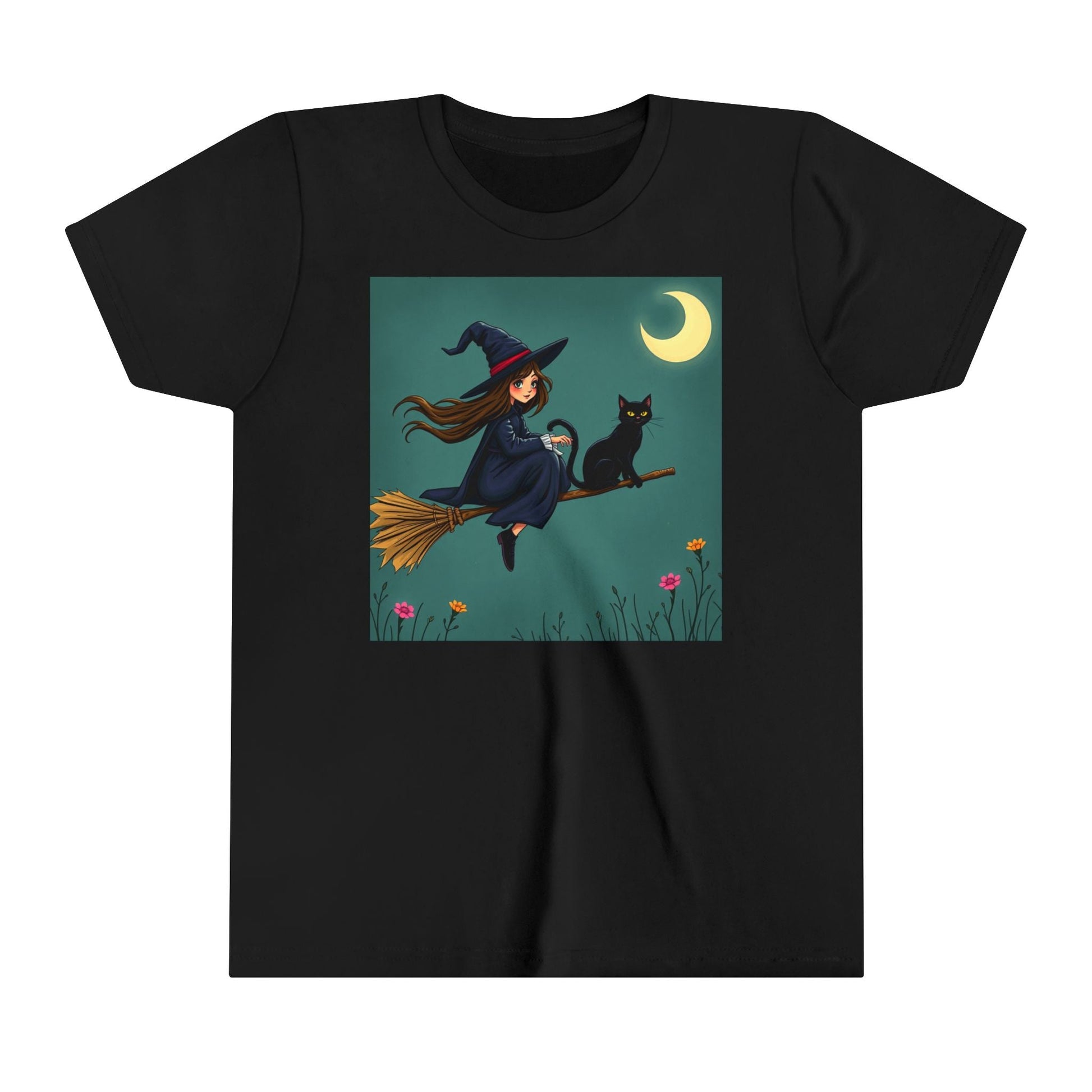 Youth Witch Tee with Black Cat - Resonating Crystal Creations