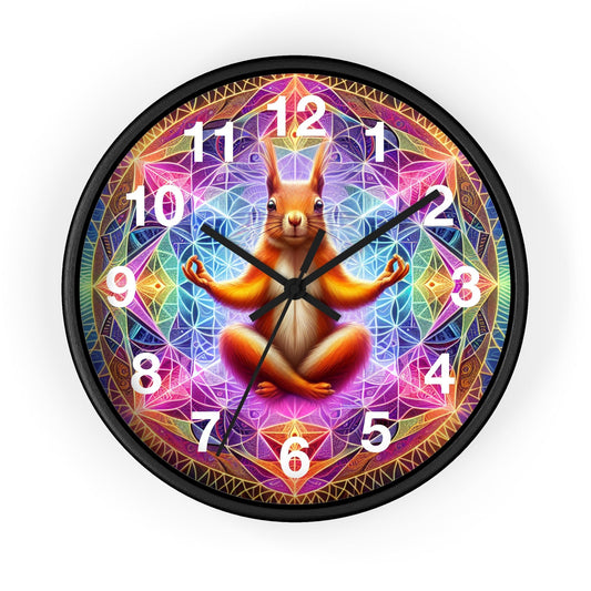 Zen Squirrel Wall Clock with Sacred Geometry – Meditative Décor for Peaceful Spaces - Resonating Crystal Creations