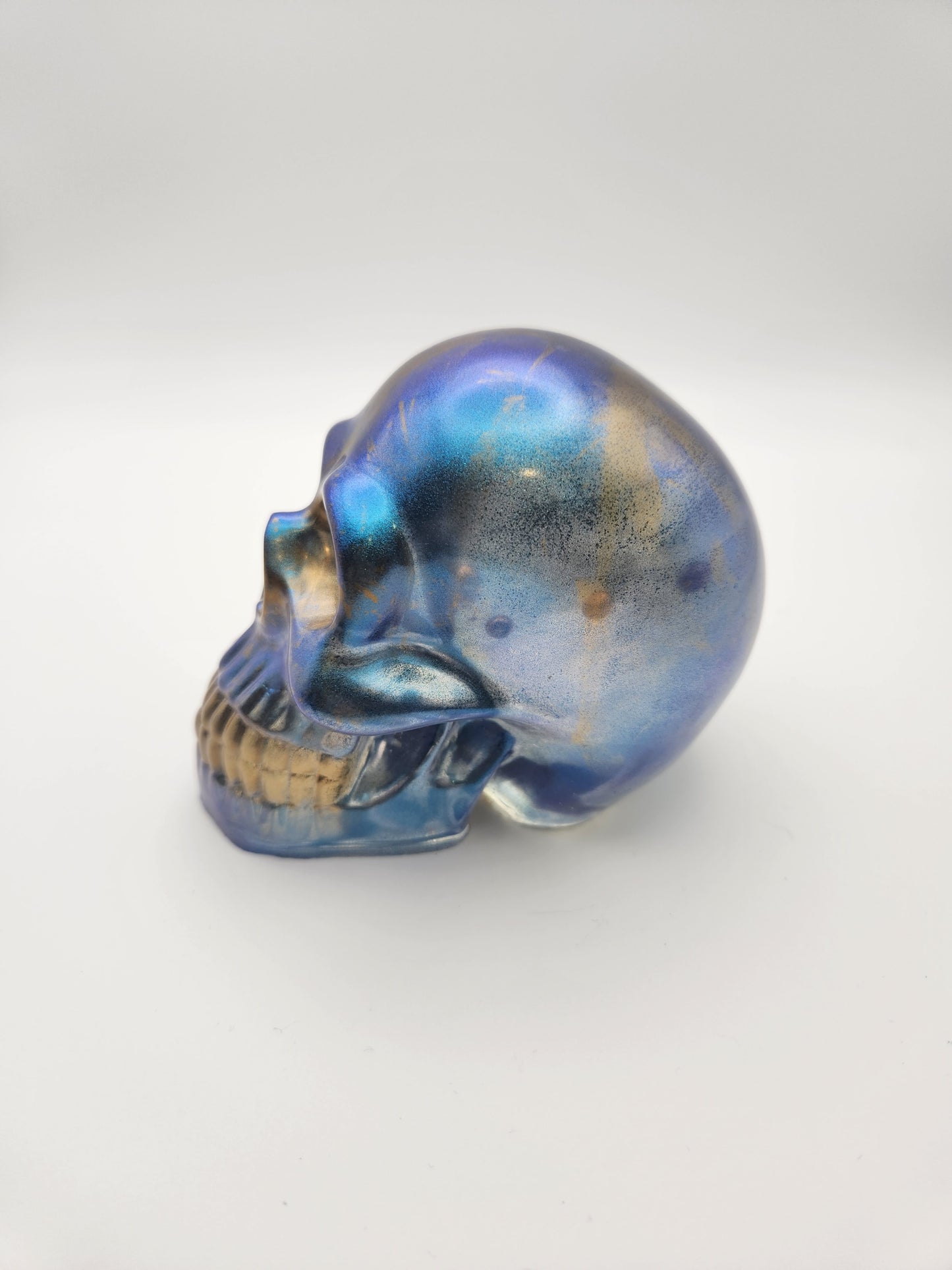 Blue and Gold Resin Skull